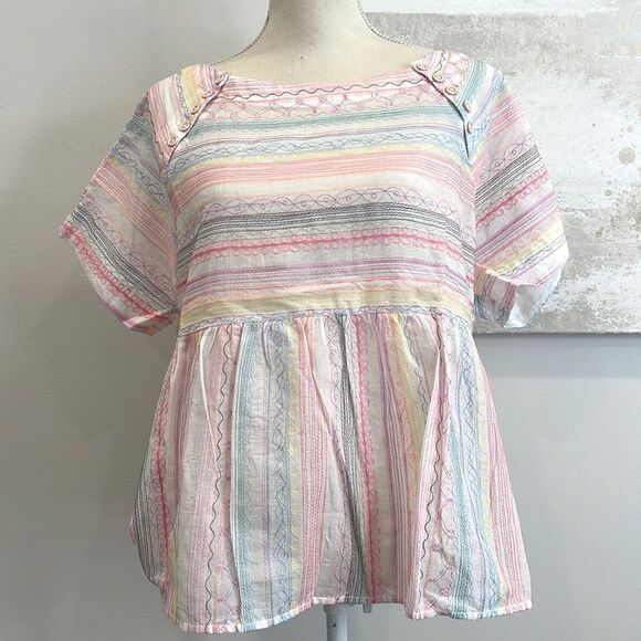 NWT By Anthropologie Letty Neon Embroidered Top - Picture 1 of 3